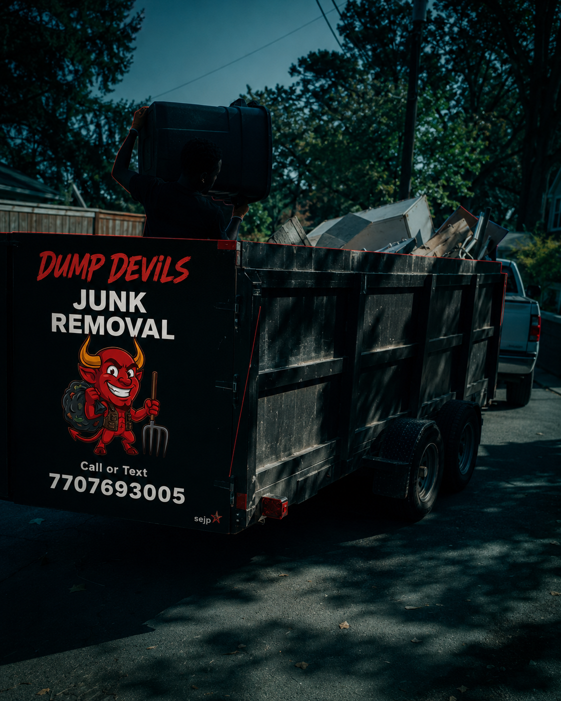 Dump Devils dump trailer at dusk